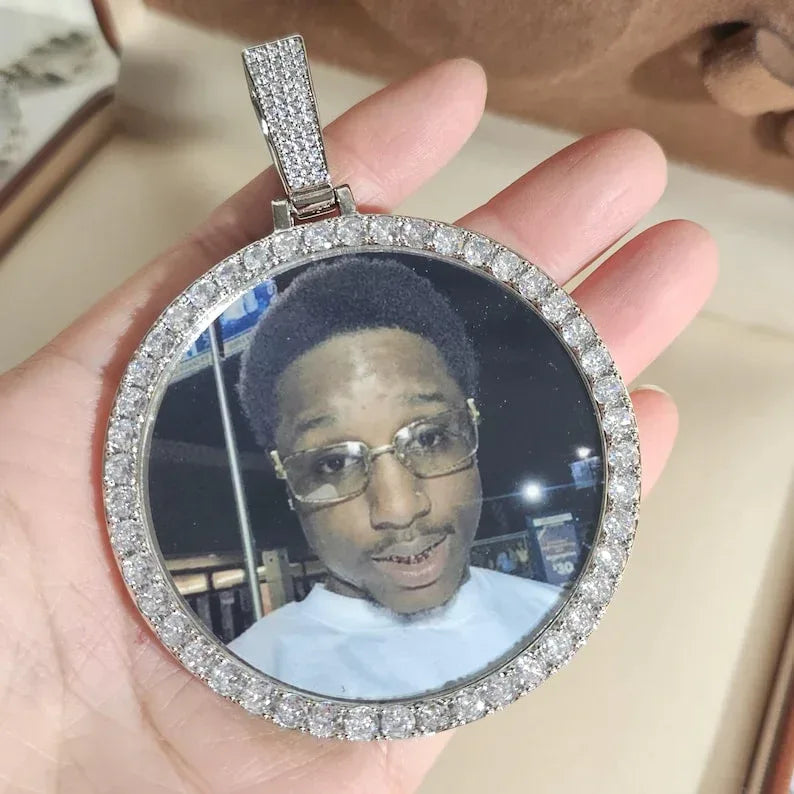 Oversized 2.68" Custom Photo Necklace | Engraved Memory Picture Medallion | Caratix - CaratixJewelry